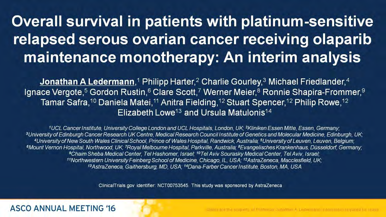Overall survival in patients with platinum-sensitive relapsed serous ovarian cancer receiving olaparib