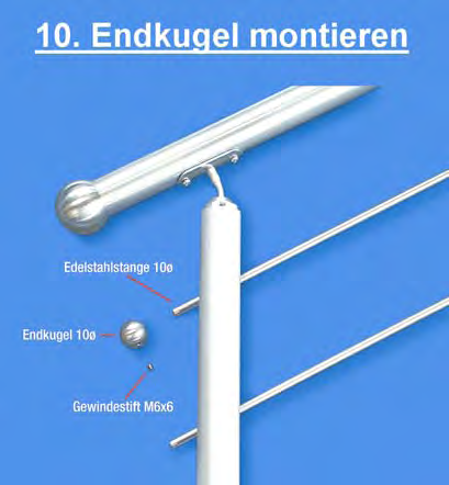 4. Edelstahlstangen in Bleche einfädeln Mit Zollstock Länge der Edelstahlstangen ermitteln. Bei einer Länger von mehr als 3 Metern müssen die Stangen mittels der Edelstahlverbinder verlängert we rden.