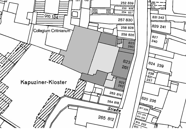 864 5. Dokumentation Abbildung 5.111: Lage des Stadthofs der Familie v. Ketteler zu Harkotten, Königsstraße 52 (Situation 1785).