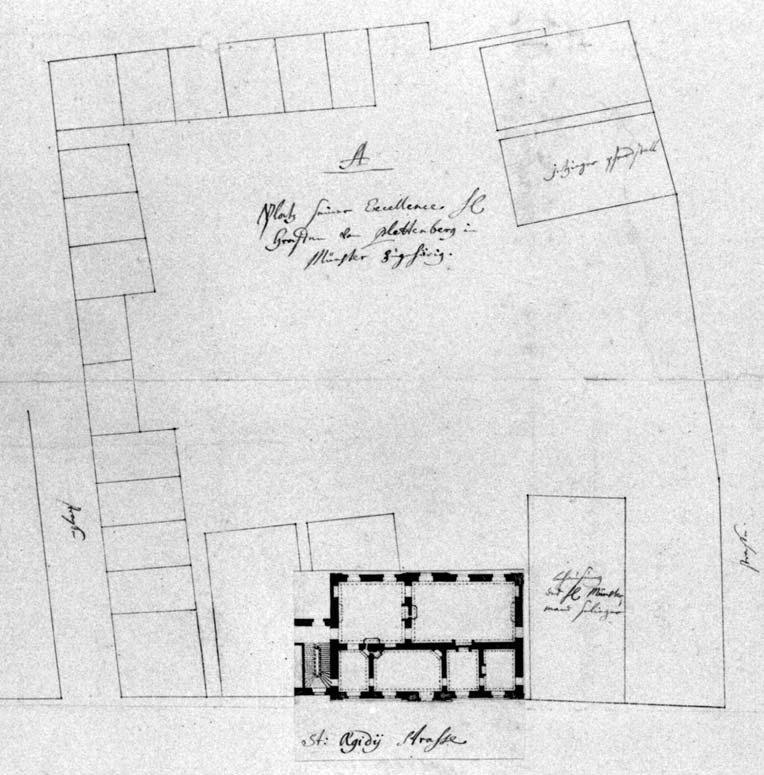 978 5. Dokumentation Abbildung 5.165: Johann Conrad Schlaun, Lageplan der Nordkirchener Grundstücke und Planung eines Nebenhauses.
