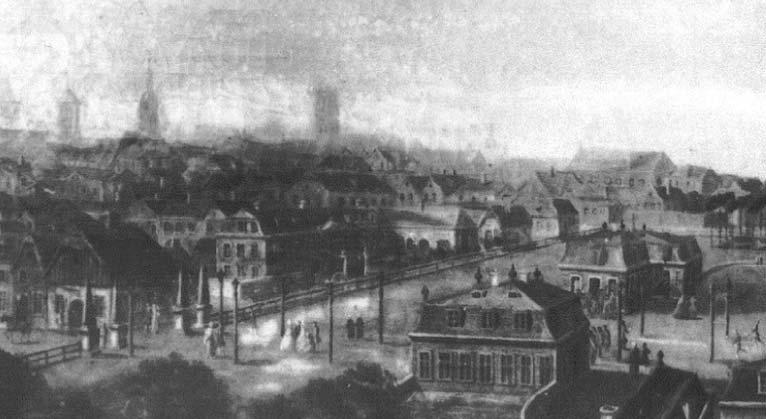 708 5. Dokumentation Abbildung 5.25: Fernansicht des Komplexes (Ausschnitt), vom Schloß aus gesehen, auf einem (zerstörten) Supraportbild im Nordflügel des Schlosses, 1770er Jahre Abbildung 5.