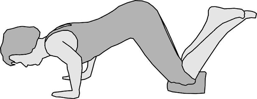 10. Station Rückenzirkel Kräftigung der Arm- und Schultermuskulatur Kniestand mit aufgestützten Armen, Füße anheben und verschränken, Kopf in Verlängerung der Wirbelsäule halten.