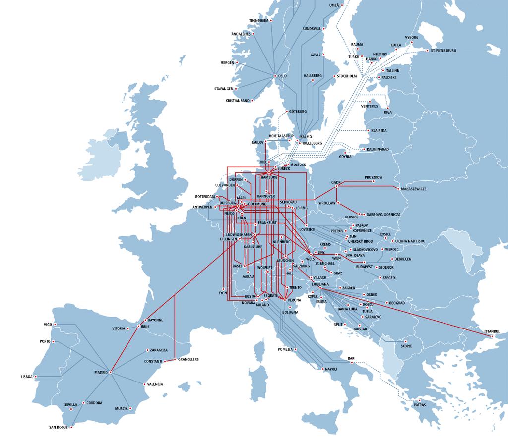 DAS LEISTUNGSANGEBOT Europäisches Ganzzugnetz Über 570 internationale Direktzüge pro Woche Direktzugverkehr von