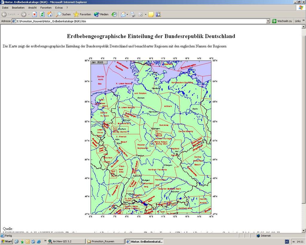 D.7 Historische Erdbeben Erdbebengeographisch wird Schleswig-Holstein (Abb. D.29 roter Rahmen) in die drei Regionen Nord Niedersachsen/Holstein (Abb. D.29 I), Nordost Deutschland (Abb. D.29 II) und Nordwest Deutschland (Abb.