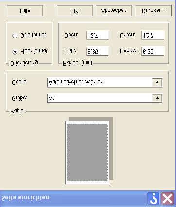 Seite einstellen Bevor Sie die aktive Datei drucken, wird der Seite Setup -Dialog geöffnet,um das Seitenlayout zu konfigurieren.