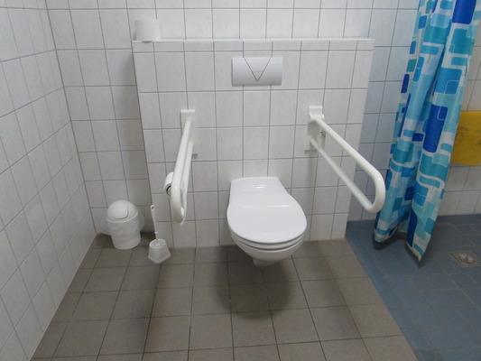 Höhe des Toilettensitzes (ohne Deckel): 49 cm Haltegriff links vom WC.