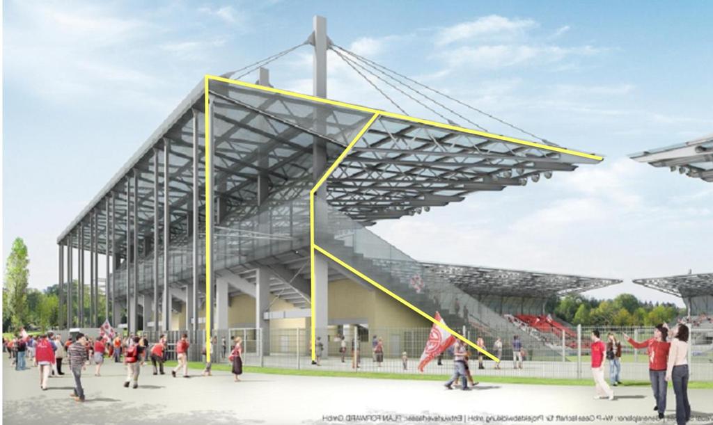 Station Trigonometrie des Fußballs 1. Teil Aufgabe 1:Konstruktion einer Stadiontribüne Die Regionalmannschaft des Rot-Weiß Essen plant den Ausbau des Stadions.