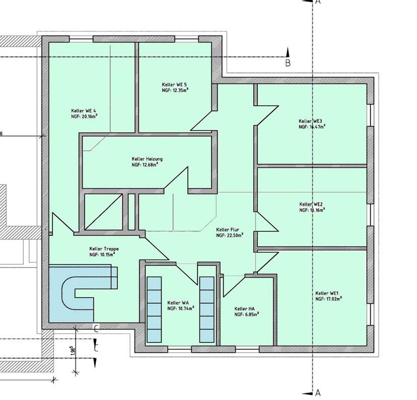Kellergeschoss Im Keller befinden sich neben den Technikräumen die Abstellräume der Wohnungen in einer Größe von ca.