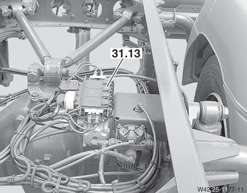 Bauteilbeschreibungen Achsmodulator Antriebsachse 31.13 Anordnung Der Achsmodulator Antriebsachse (31.13) befindet sich im Bereich über der Antriebsachse, rechts im Rahmenlängsträger.