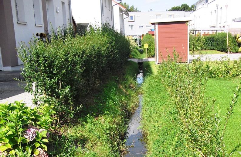 Gräben und Mulden zur Regenwasserableitung auf privaten Grundstücken Die Stadtteile Billstedt, Horn, Billbrook, Rothenburgsort und Hamm sind von einem Netz von Entwässerungsgräben und Mulden