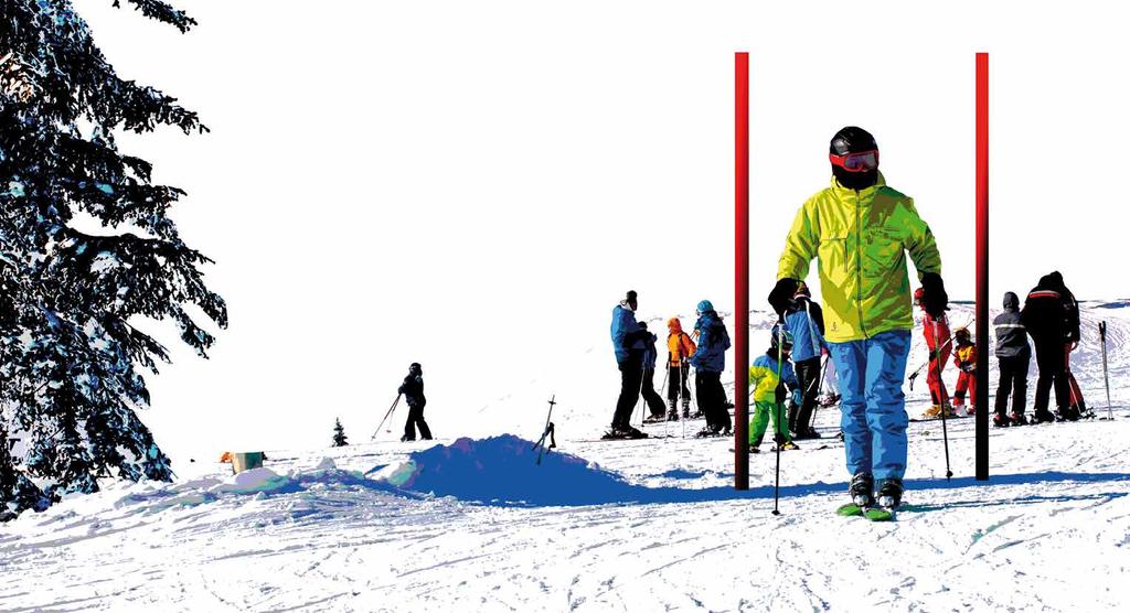 24 Regeln der Wettbewerbe für niedrigere Leistungs-Stärken 25 Wettbewerb über 10 Meter Gehen Man geht auf Alpin-Ski vom Start zum Ziel.