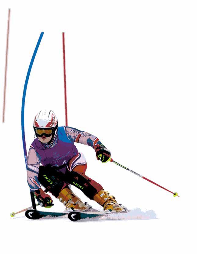 Ski-Alpin-Ausrüstung Helm-Pflicht 8 9 Ski Ski sind schmale, lange Bretter aus Holz, Kunststoff oder Metall. Sie haben vorn eine nach oben gebogene Spitze.