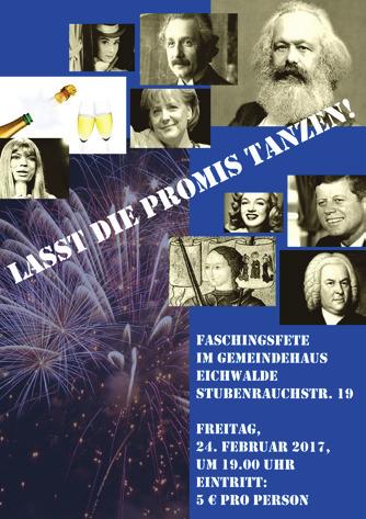 16 EICHWALDE Donnerstag, 23. Februar,, Gemeindezentrum Schmöckwitz, Alt- Schmöckwitz 1 Prof. Konrad Raiser: 500 Jahre Reformation weltweit - eine Spurensuche Näheres auf den Seiten von Schmöckwitz.