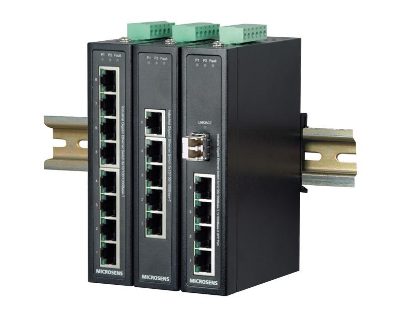Produktübersicht 5 / 8 Port Gigabit Ethernet Switches optional mit SFP-Ports Die Entry Line Familie bietet abgestufte Gigabit Ethernet Switches für raue Umgebungen.