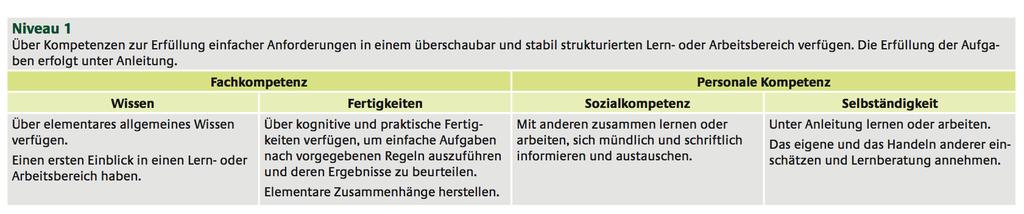 DQR Beispielniveaus (1 und 2) Vertikale Struktur (.