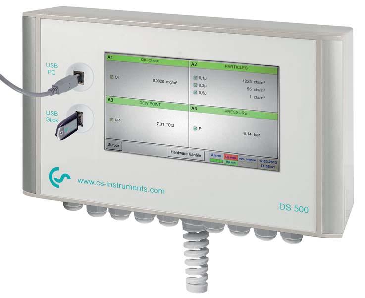 Druckluftqualität Restöl - Partikel - Restfeuchte Das Herzstück der Druckluftqualitätsmessung ist der Bildschirmschreiber DS 500.