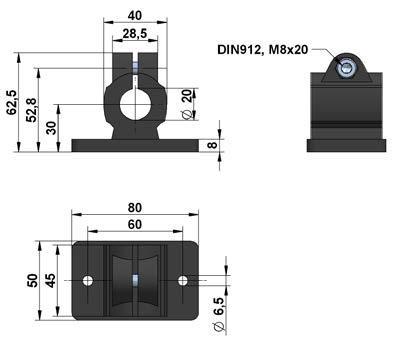 - 7 - ZUBEHÖR Sensorbefestigung Flanschklemmstück 2030, ø20 mm für SL-Serie Material: Polyamid,