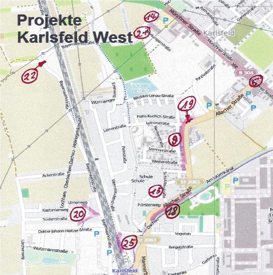 Nicht-motorisierter Individualverkehr (NMIV) ADFC-Umfrage für Karlsfeld (Karlsfeld West) Allacher Straße: unklare Radwegeführung, zu enge gemeinsame Geh- und Radwege, Radweg nur in eine Richtung