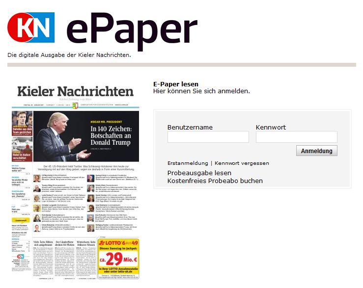 Als Projektteilnehmer haben Sie einen Zugang zum epaper der Kieler Nachrichten erhalten.