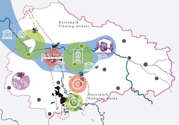 33.2 Regionale Verflechtungen und Rahmenbedingungen Kulturlandschaft Stadtregion Dessau-Roßlau und bedienen sowohl die Interessen von Kultur- als auch von Naturtourismus.