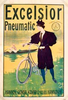 Plakat von 1896. Werbung für Excelsior Pneumatic (Historisches Museum Hannover) Schwerpunkt HannoRad 1 2017 11 in Bewegung. Es gab diverse Varianten an Hosen, die Röcken ähnelten und umgedreht.