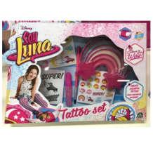 GP.YLU10001 Soy Luna Tattoo Set Enthält: 2 Schablonen individualisiert mit Luna SG, ein Gel mit Glitter, 1 Pinsel, 1 Blatt mit Tätowierung, 1 Blatt
