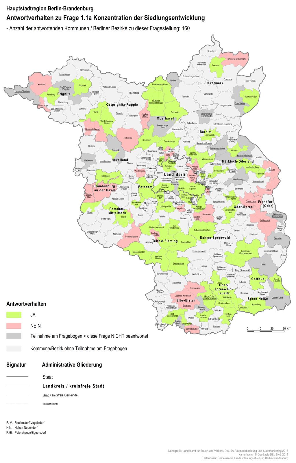 Abbildung 2: Antwortverhalten der Städte und Gemeinden in Brandenburg und der Berliner Bezirke zur Frage 1.