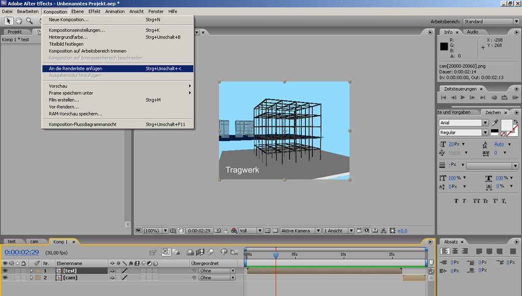 Schritt 14: Sobald man die Kompositionen fertig erstellt hat, kann man diese in Form eines fertigen Videos rendern.