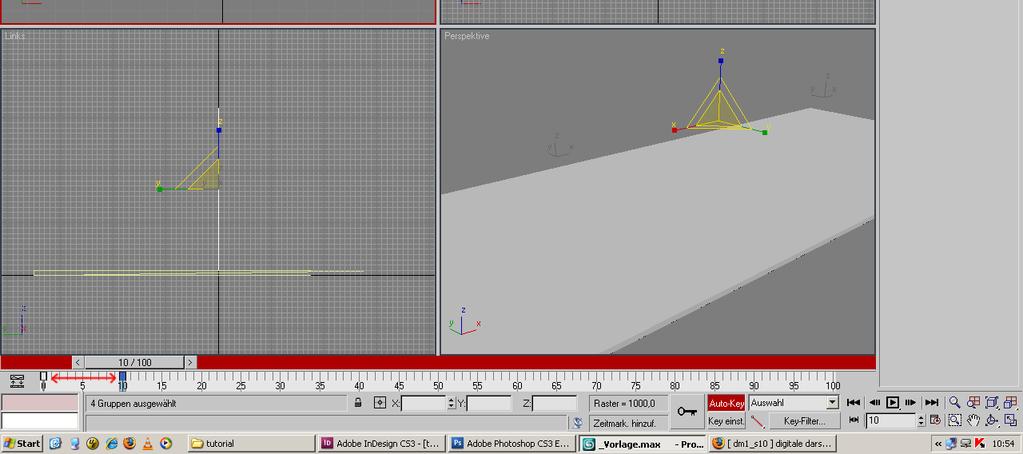 Die Animation funktioniert aber genau wie sonst. Um bei Frame 10 eine Animation zu setzen einfach für die X und die Y Achse mit der rechten Maustaste auf die beiden Pfeile am Rand klicken.