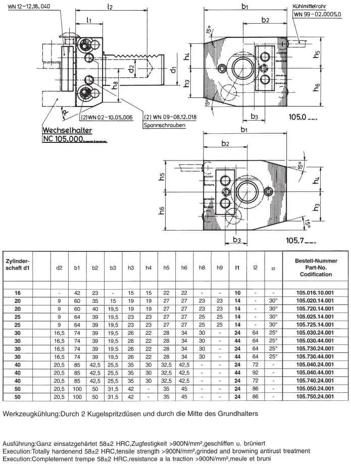1 DIN 69880 Teil 1 Grundhalter für höhenverstellbare Wechselhalter, rechts und links, Vor- und