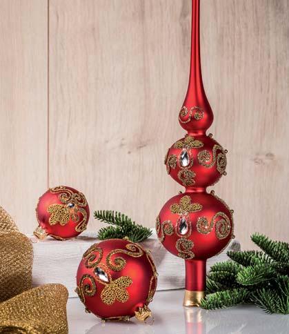 Weihnachtsbaumschmuck Glaskugelsortiment Rot Gold-Grün Spitze 20-teilig Saico 