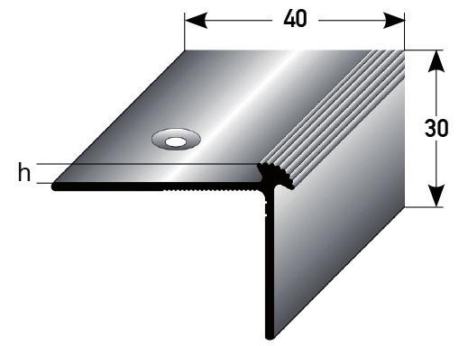 Z 544 Farbe: Aluminium eloxiert, silberfarbig Länge: 270 cm Höhe: 30 mm Breite: 40 mm Einschubhöhe: 2,5/3/5 mm VPE: 10 Stück Step edge * 40x30x3 mm Art.-No.