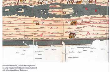 Auch die Kopie der antiken Straßenkarte Tabula Peutingeriana (Konrad