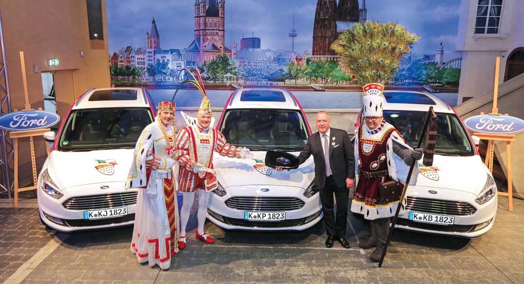 Ein dreifaches Ford Alaaf auf das Kölner Dreigestirn, auf Ford-Chef Gunnar Herrmann und auf die Ford Flotte, die den Karneval in der Domstadt einmal mehr mobil macht.