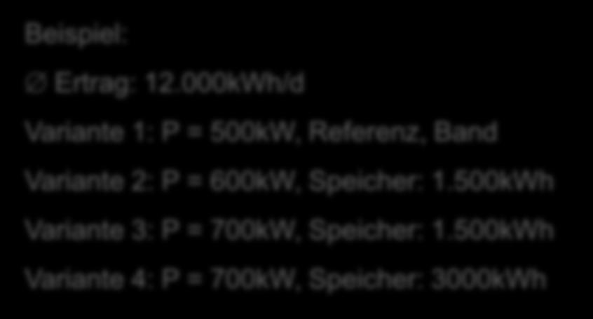 000kWh/d Variante 1: P = 500kW, Referenz, Band Variante 2: P =