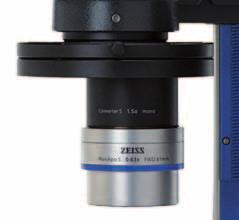 oben) Beobachtungskanal des Stereomikroskops Konverter S 1,5x Mit dem Konverter S 1,5x erhöhen Sie Vergrößerung und