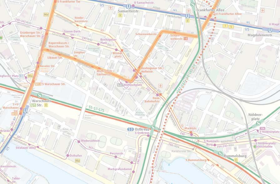 Die Linien fahren: 1 S+U Lichtenberg/Gudrunstraße <> Marktstraße sowie S Schöneweide <> S Rummelsburg 1 194, 40, N94 Sperrung der Karlshorster Straße 194, N94 von der Markgrafenstraße kommend über