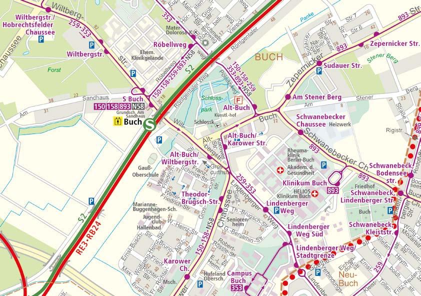 893 Die Linie fährt in beiden Richtungen über Pölnitzweg - Röbellweg (S Buch) - Wiltbergstraße - Alt-Buch und weiter plan mäßig.