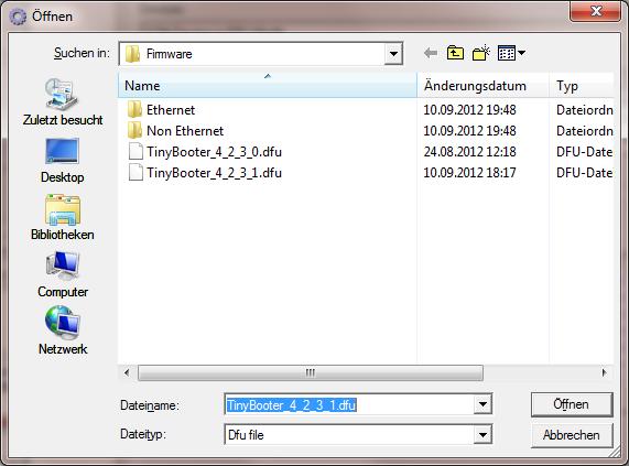 Hier ist derzeit das File TinyBooter_4_2_3_1.dfu auszuwählen.