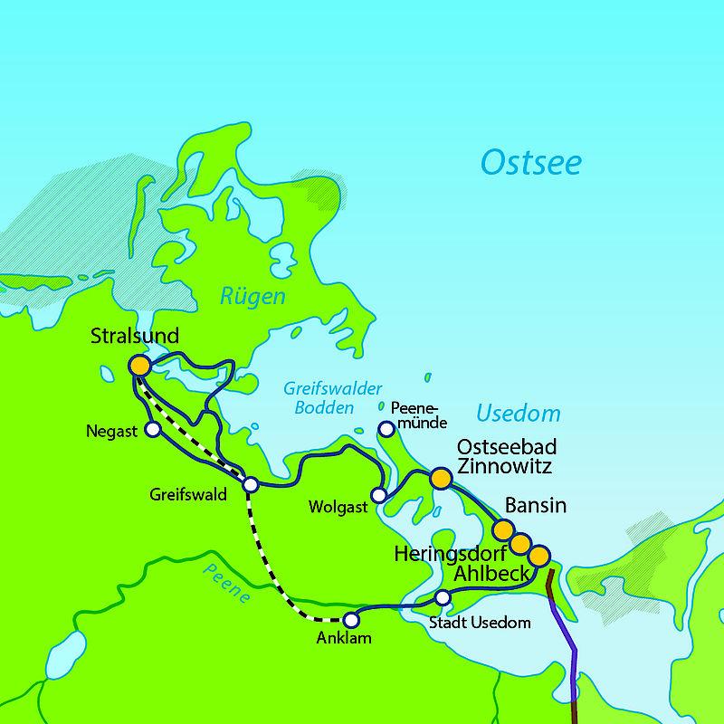 Kleine Usedom-Reise mit 6 Tagen / 5 Nächten) (USE01): schließen Reiseprogramm für die 8 Tage Variante "Große Usedom-Reise" (USE05) (für die anderen Varianten siehe unten): 1.