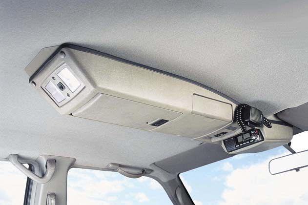 Dachkonsole, grau mit Radioschacht vorne 200x180x56mm Ablagefach, Beleuchtung für Nissan D40