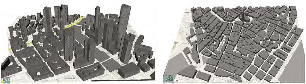 Zivile Sicherheit Abbildung 6: Vergleich der 3D Ansichten der modellierten Städte auf einer Fläche von jeweils 1 km².