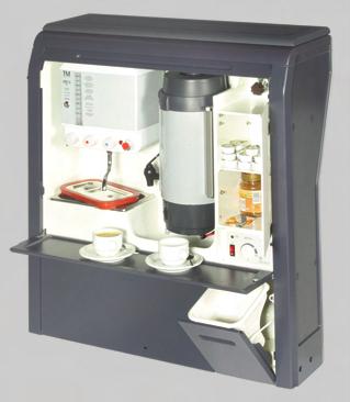 Wasserauslauf zum Befüllen der Kaffeemaschine; Innenbeleuchtung. Richtlinien-zertifiziert: KBA Typ Genehmigung nach Richtlinie 95/28/EG für Brennverhalten + EMV 72/245-EG.