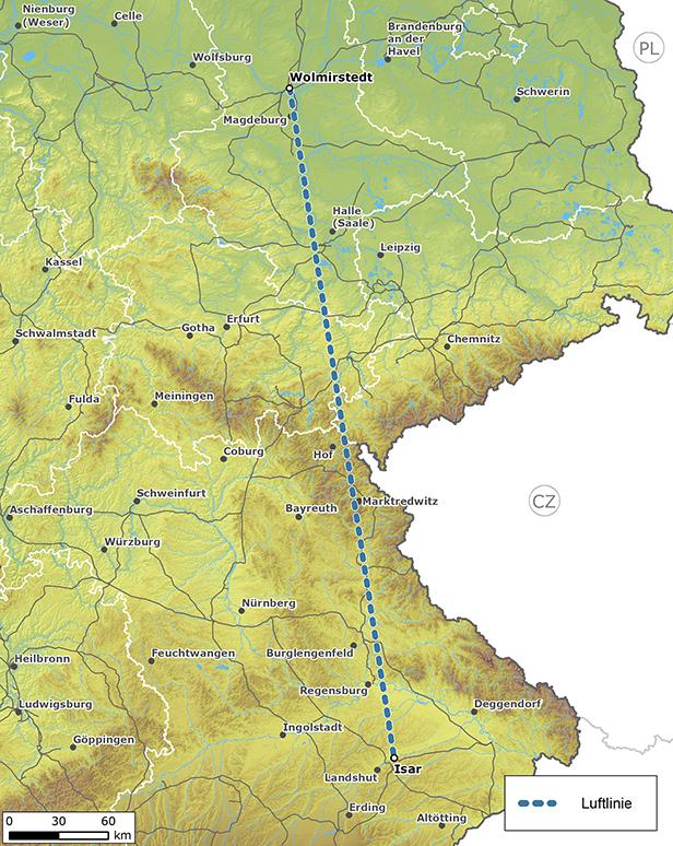 BBPlG-Vorhaben Nr. 5 ( SuedOstLink ): Wolmirstedt (ST) Isar (BY) Vorhabenträger: TenneT TSO 50Hertz Trassenlänge (Luftlinie): ca.