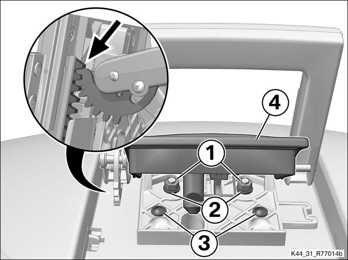 x 12 (-) Verriegelungsmechanik einstellen Verriegelungsmechanik für Befestigung (1) und Topcasedeckel (2) mit geeignetem Werkzeug in Stellung Offen
