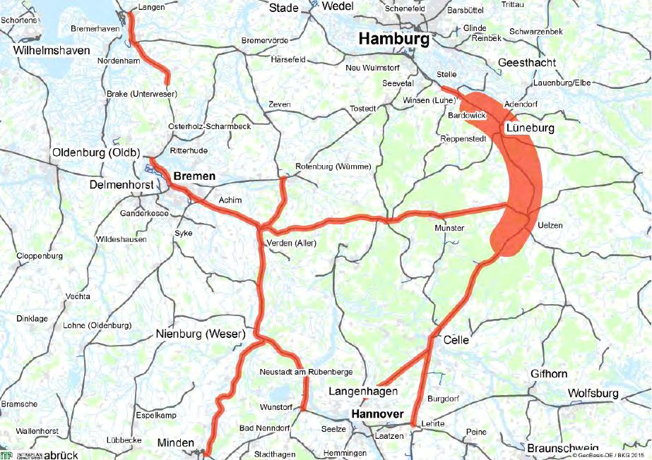 Im BVWP 2030 ist Hamburg/Bremen Hannover in der optimierten Alpha E + Bremen Variante verankert Quelle: Projektinformationssystem (PRINS) zum