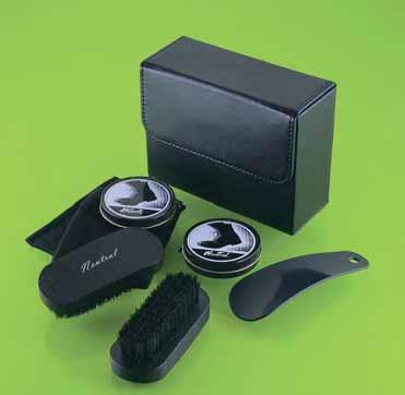 40023-2 Set bestehend aus schwarzer und neutraler Schuhcreme, 2 Bürsten, 2 Poliertüchern sowie einem praktischen Schuhanzieher in einem Etui mit