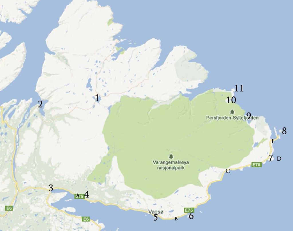 1 Kongsfjordfjellet/Batsfjordfjellet Diese großen Hochfjellgebiete liegen im Nordwesten der Varanger-Halbinsel und können problemlos mit dem Auto auf geteerten Strassen durchquert werden.