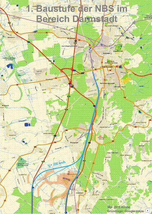 Möglichkeit 3 im Bereich von Darmstadt und Pfungstadt Geringe Einwirkung auf die Städte und Gemeinden des Landkreises.