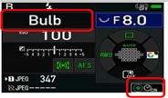 Timer Funktion für B-Modus (Bulb) Einstellung [1] Schalten Sie die Kamera ein drehen das Betriebsarten-Wählrad auf [B] Bulb [2] Mit der grünen Taste wechseln Sie